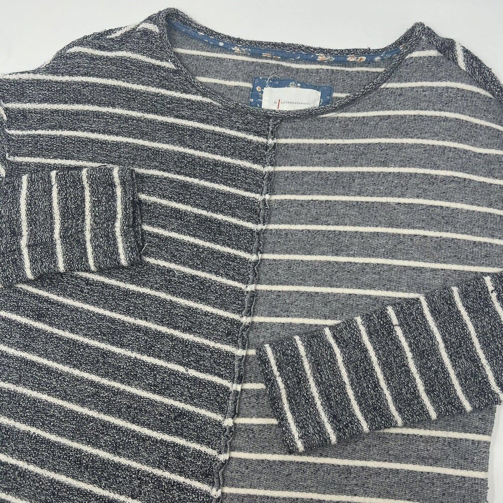 Anthropologie Womens Gray Striped Devin Textured Sweatshirt Size Small Lagenlook